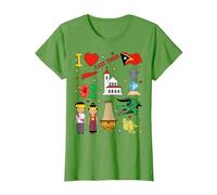I Love Timor Leste. Hand Drawn Landmarks, East Timor map T-Shirt, Women, Grass Green, X-Large