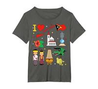 I Love Timor Leste. Hand Drawn Landmarks, East Timor map T-Shirt, Women's Plus, Asphalt Grey, 2X