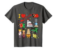 I Love Timor Leste. Hand Drawn Landmarks, East Timor map T-Shirt, Youth, Asphalt Grey, Large