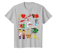 I Love Timor Leste. Hand Drawn Landmarks, East Timor map T-Shirt, Youth, Silver Grey, Large