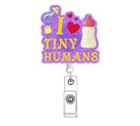 I Love Tiny Humans NICU Nurse Badge Reel Retractable Postpartum Pediatric Badge Holder with Alligator Clip Funny Labor and Delivery OBGYN Healthcare Nursing RN CNA LPN Medical Badge Clip ID Card