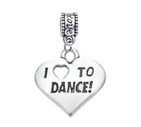 I Love to Dance Charm Bead - Heart Pendant for Dancers & Dance Lovers - Compatible with Pandora, Chamilia, Troll & European Bracelets - Dance Jewelry Gift