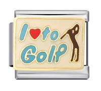 I Love To Golf Golfer Heart Dad Silver Italian 9mm Link Stainless Steel Bracelet Charm Compatible With Nomination