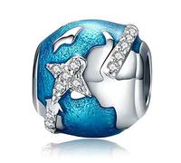 I Love to Travel Charm Beads for Bracelets 925 Sterling Silver Flying World Globe Beads Anniversary Birthday Charm for Pandora Bracelets (Travel Around World Charm Beads)
