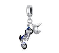 I Love to Travel Charm Beads for Bracelets Geunine 925 Sterling Silver Flying World Globe Dangle Beads Anniversary Charm Birthday Charm for Pandora Bracelets (Motorcycle) (YS-SS3211)