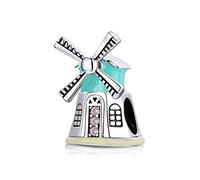 I Love to Travel Charm Beads for Bracelets Geunine 925 Sterling Silver Flying World Globe Dangle Beads Birthday Charm for Pandora Bracelets (Windmill) (YS-SS3211)