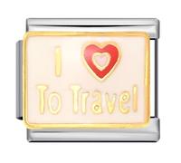 I Love To Travel Holiday Heart Gold Red Silver Italian 9mm Link Stainless Steel Bracelet Charm Compatible With Nomination