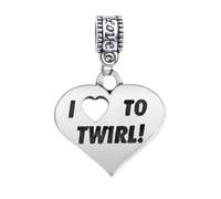 I Love to Twirl Heart Charm Bead - Baton Twirling Pendant for Twirlers & Dance Enthusiasts - Compatible with Pandora, Chamilia, Troll & European Bracelets - Twirling Jewelry Gift