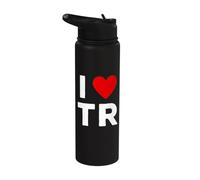 I Love TR Initials First Last Name Personalised Red Heart Stainless Steel Insulated Water Bottle