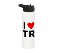 I Love TR Initials First Last Name Personalised Red Heart Stainless Steel Insulated Water Bottle