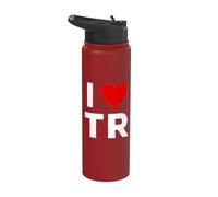 I Love TR Initials First Last Name Personalised Red Heart Stainless Steel Insulated Water Bottle