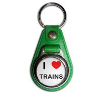I Love Trains - Green Plastic Medallion Key Ring