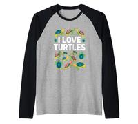 I Love Turtles Cute Colorful Sea Creatures Raglan Baseball Tee