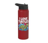 I Love Turtles Cute Tropical Hibiscus Splash Stainless Steel Insulated Water Bottle