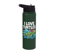 I Love Turtles Cute Tropical Hibiscus Splash Stainless Steel Insulated Water Bottle