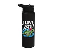 I Love Turtles Cute Tropical Hibiscus Splash Stainless Steel Insulated Water Bottle