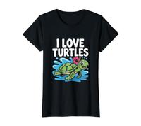 I Love Turtles Cute Tropical Hibiscus Splash Value Graphic T-Shirt, Women, Black, M