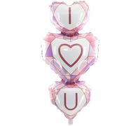 I LOVE U Foil Balloon Hearts - Pink White, 48 x 113 cm - Reusable, Can Be Filled with Air or Helium, Automatic Valve - Perfect for Birthday, Wedding, Party, Valentine's Day, Gifts
