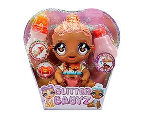I Love U Glitter Babyz Solana Sunburst Baby Doll with 3 Magical Colour changes, Pink Hair & a Tropical Outfit. Includes Reusable Diaper, Bottle, & Pacifier. Collectable Toy For Kids Ages 3 Years Plus