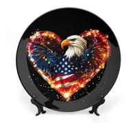 I Love U.S.A Bone China Decorative Plate Ceramic Wall Dinner Plates with Display Stand for Home Kitchen Decor 8inch