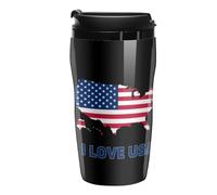 I Love U.S.A Coffee Cup Non-Slip Coaster with Lid Insulated Tumbler Travel Mug Cafe for Hot Cold Drink 250ml