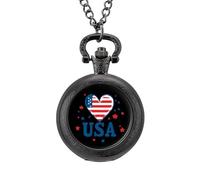 I Love U.S.A Men's Pocket & Fob Watches Silent Ticking Quartz Alloy Chain Watch for Daily Use Black-Style