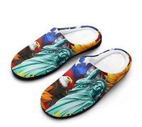 I Love U.S.A Women's Slippers Cotton Warm House Shoes with Rubber Anti-Slip Sole Slip On for Home Outdoor 9-10（40-41）