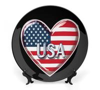 I Love U.S. Bone China Decorative Plate Ceramic Wall Dinner Plates with Display Stand for Home Kitchen Decor 7inch