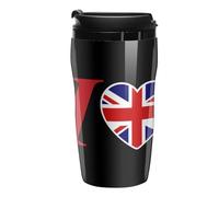I Love UK Coffee Cup Non-Slip Coaster with Lid Insulated Tumbler Travel Mug Cafe for Hot Cold Drink 250ml