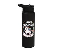 I Love Unicorns Cute Rainbow Magic Stars Stainless Steel Insulated Water Bottle