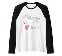 I Love Unicorns Funny Cartoon T-Shirt Raglan Baseball Tee