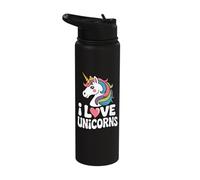 I Love Unicorns Rainbow Fantasy Delight Stainless Steel Insulated Water Bottle