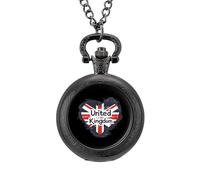 I Love United Kingdom Vintage Pocket Watch with Chain Arabic Numerals Scale Quartz Pocket Watches Gifts for Men Women