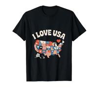 I Love USA American Map Stars and Stripes Value Graphic T-Shirt, Men, Black, S