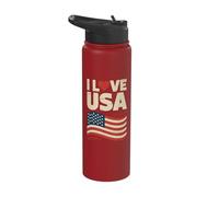 I Love USA American Pride Flag Display Stainless Steel Insulated Water Bottle