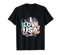 I Love USA American Pride Statue Liberty Value Graphic T-Shirt, Men, Black, L
