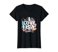 I Love USA American Pride Statue Liberty Value Graphic T-Shirt, Women, Black, M