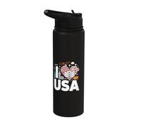 I Love USA Patriotic Icon Collection Stainless Steel Insulated Water Bottle