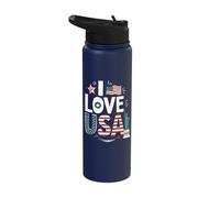 I Love USA Stars Stripes Liberty Flag Stainless Steel Insulated Water Bottle