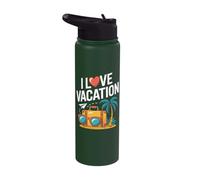 I Love Vacation Beach Relaxation Palm Tree Getaway Stainless Steel Insulated Water Bottle