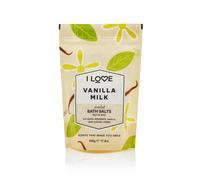 I Love Vanilla Milk Scented Bath Salts, with 99% Naturally Derived Ingredients Including ACB BioWater Bamboo, Lightly Fragranced Leaving Skin Feeling Silky & Smooth, VeganFriendly 500g