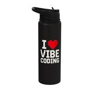 I Love Vibe Coding Cool Retro Pixel Art Stainless Steel Insulated Water Bottle