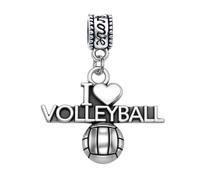 I Love Volleyball Charm Bead - Silver-Plated Dangle Charm - Compatible with Pandora, Troll, Chamilia & European Bracelets - Sports Jewelry & Accessories - Gift for Volleyball Players & Fans