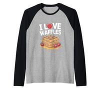 I Love Waffles Heart Strawberries Syrup Raglan Baseball Tee