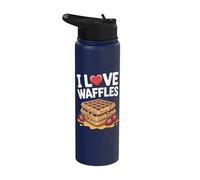 I Love Waffles Heart Strawberries Syrup Stainless Steel Insulated Water Bottle