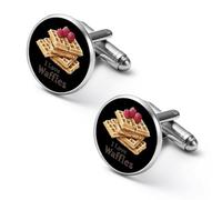 I Love Waffles Mens Classic Cufflinks Custom Shirt Cuff Links Jewelry Accessories for Business Wedding 0.7" 0.8"