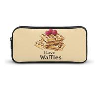 I Love Waffles1 Funny Pen Case Pencil Large Pouch Stationery Bag Makeup Cosmetic Organizer for Men Women