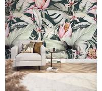 I Love Wallpaper Exotic Flowers Mural In Charcoal And Green And Pink (350Cm X 240Cm)