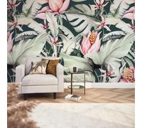 I Love Wallpaper Exotic Flowers Mural In Charcoal, Green And Pink