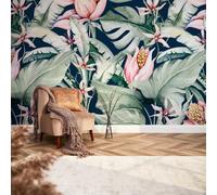 I Love Wallpaper Exotic Flowers Mural In Navy, Green And Pink